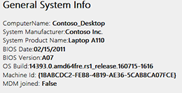 General system info shown in the wireless network report