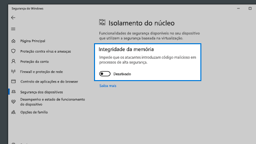 Detalhes da integridade da memória com o isolamento do núcleo