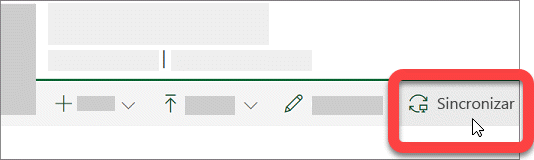 Captura de ecrã a mostrar o botão Sincronizar numa biblioteca do SharePoint.