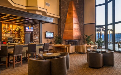 hotel lobby with high ceilings