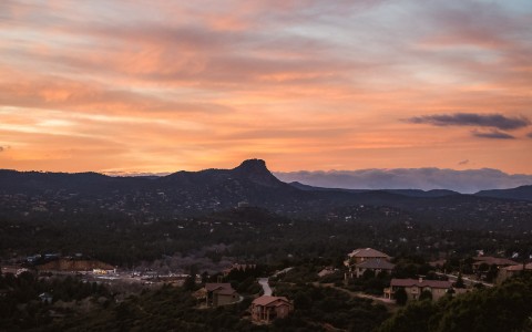 view of mountain range at sunset