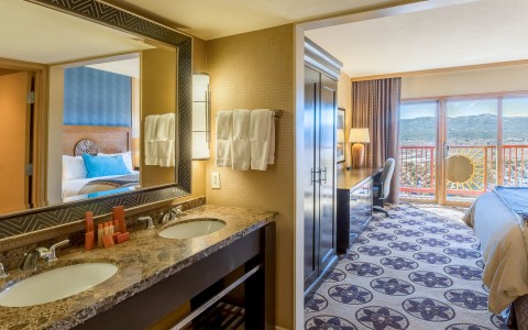 hotel suite bathroom and double sink