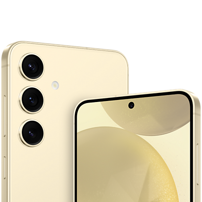 Front and back of gold Samsung S24 shown