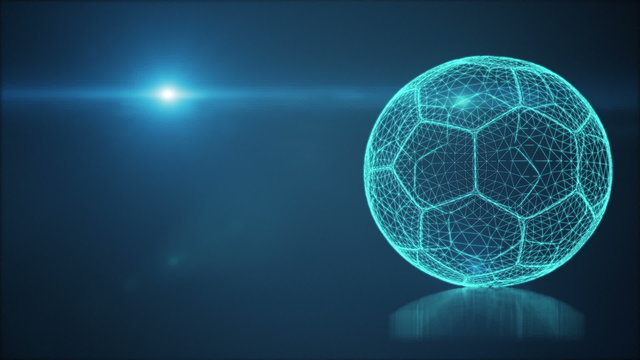 Wireframe Soccer Ball Sport Background - Motion background with spinning soccer ball, rings and glowing spirals. Loop. 