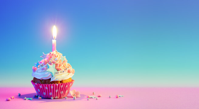 Birthday Cupcake With One Candle