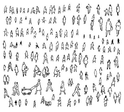 People set contains black silhouettes of artistically drawn people