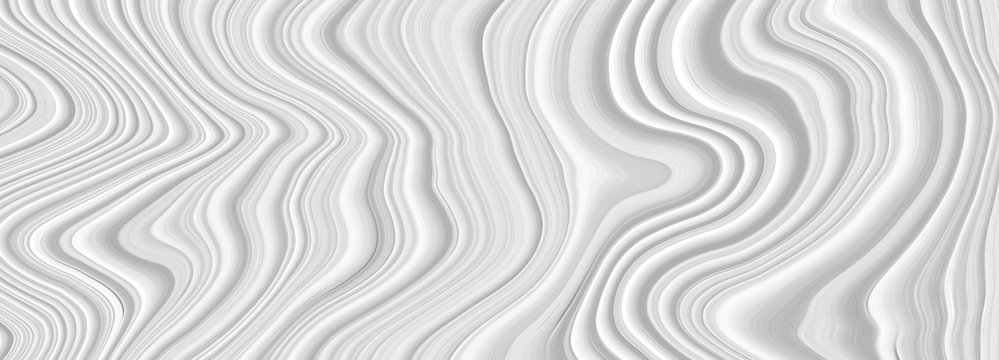 White 3 d background with wave illustration, beautiful bending pattern for web screensaver. Light gray texture with smooth lines for a wedding card.