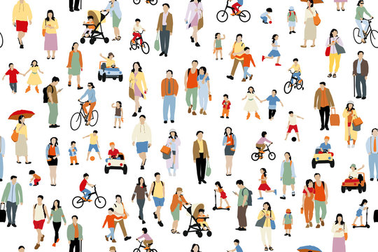 Many  people vector illustration . Group of male and female adult and children cartoon characters