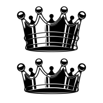 Illustration of king crown in monochrome style. Design element for logo, emblem, sign, poster, t shirt. Vector illustration