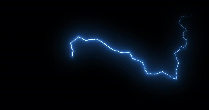 Lightning bolt. Thunderstorm lightning strikes a bright glow isolated on black background. Seamless loop animation