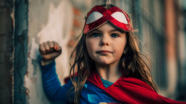 Cute girl in superhero costume.