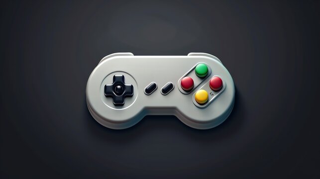 A grey video game controller on a dark background.