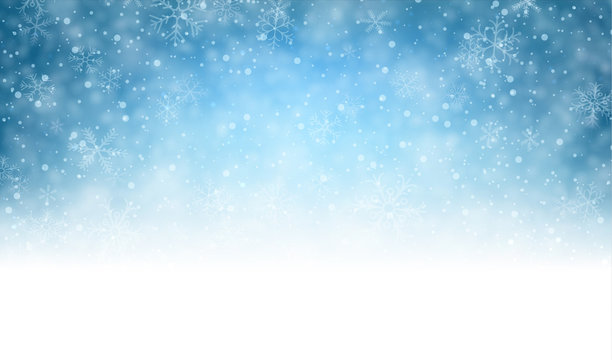 Christmas blue background with snow.