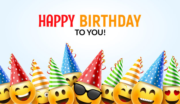 Birthday happy smile greeting card. Vector birthday background 3d colorful character design