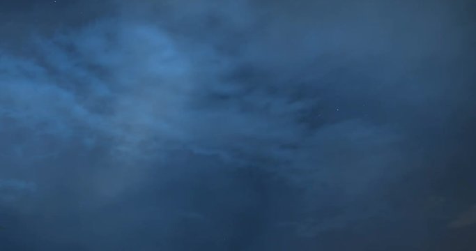 Thunderstorm flashes with multiple bolts of lightning. Time-lapse shot.