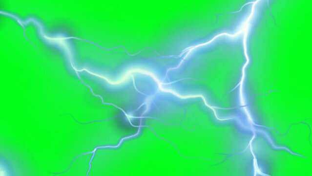 2d animated cartoon Sudden scary lightning moving in the sky to cause rain and snow and precipitation in green screen chroma key. 4K resolution.