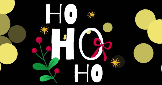 Image of ho ho ho text over stars and spots