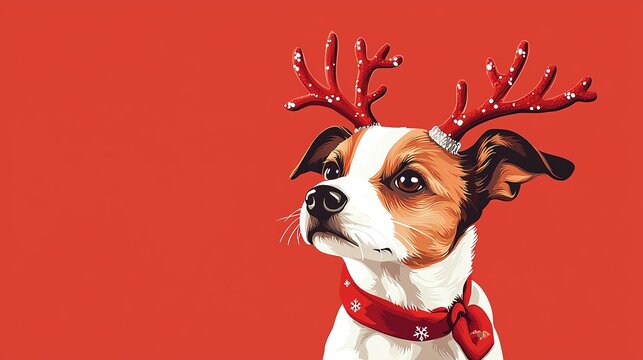 A festive dog wearing reindeer antlers, perfect for holiday-themed projects, bringing joy and cheer to any festive setting.