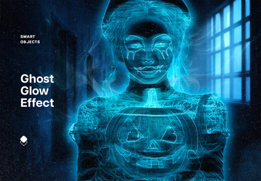 Blue Ghost Glow Photo Effect Mockup