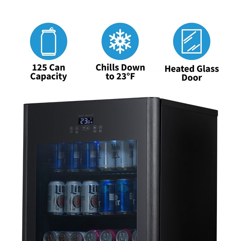 Newair Froster 125 Can Freestanding Beverage Fridge in Black, Mini Compact Bar Cooler, Single Zone Drinks Refrigerator, 3 of 12