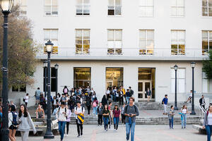 Dwinelle Plaza with students