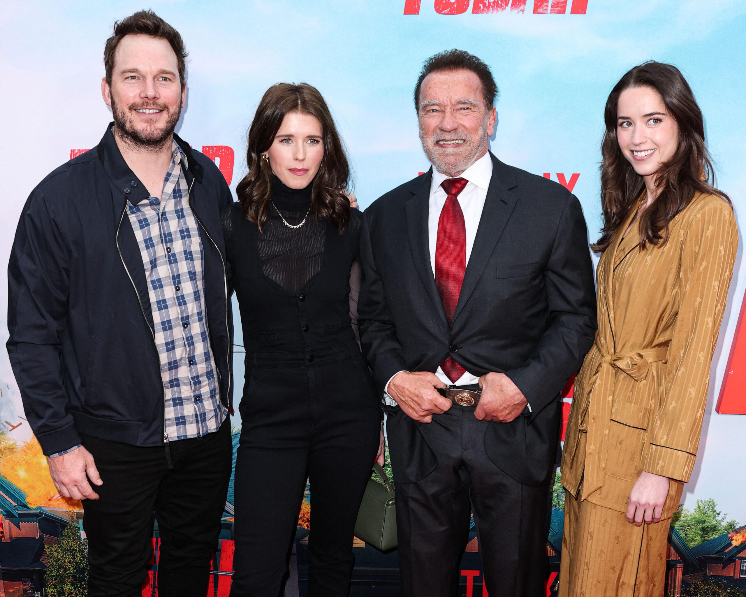 Chris Pratt, Katherine and Arnold Schwarzenegger at the LA premiere of FUBAR