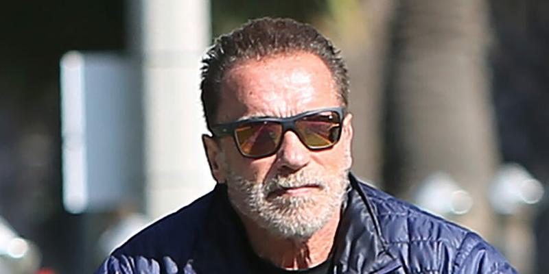 Arnold Schwarzenegger biking in Venice Beach after leaving GoldS Gym