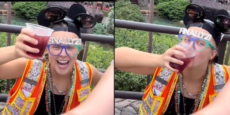 JoJo Siwa drinking at Disney World