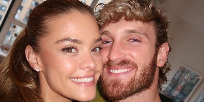 Nina Agdal and Logan Paul smile for the camera.