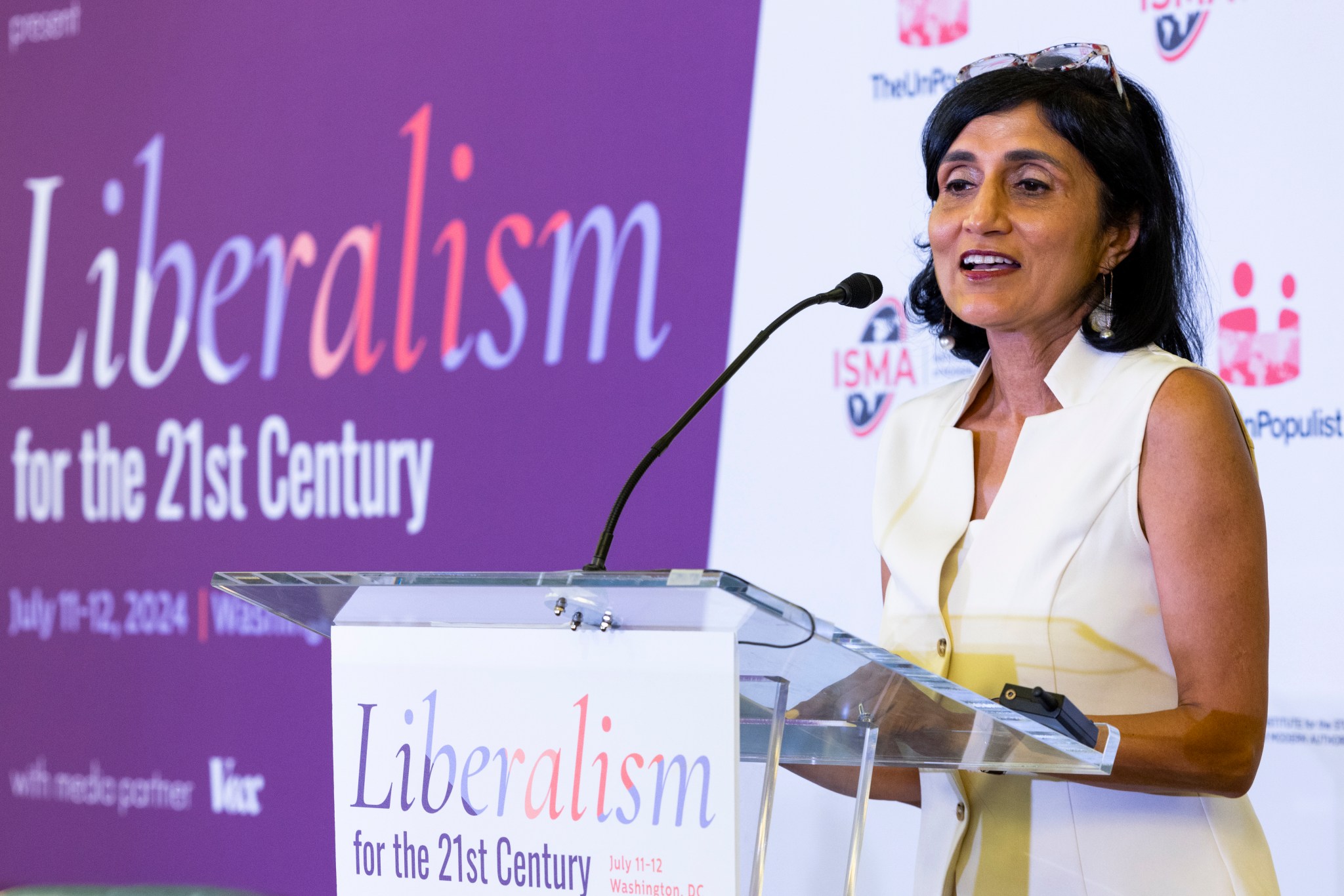 Shikha Dalmia speaks during the Liberalism for the 21st Century conference in Washington, D.C., on July 11, 2024. (Photo by Kris Tripplaar, courtesy of the Institute for the Study of Modern Authoritarianism)