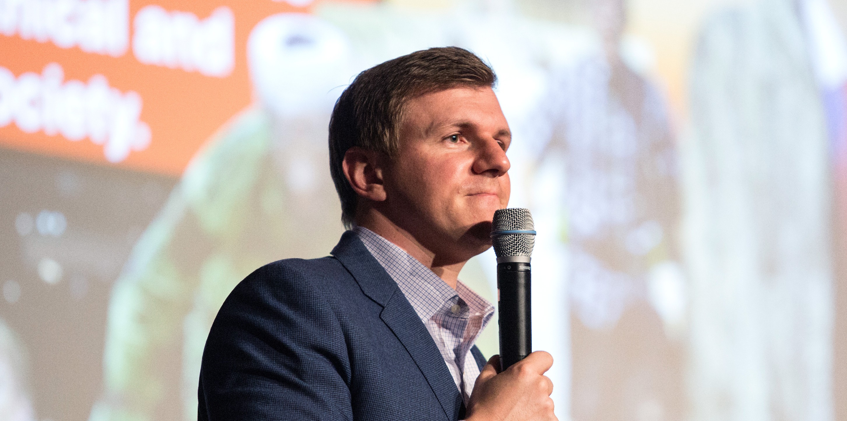 DALLAS, TX - NOVEMBER 29: James OKeefe, founder of Project Veritas, takes questions from the audience at a gathering hosted by the Young Americans for Freedom at Southern Methodist University on Wednesday, November 29, 2017. (Photo by Laura Buckman for The Washington Post via Getty Images)