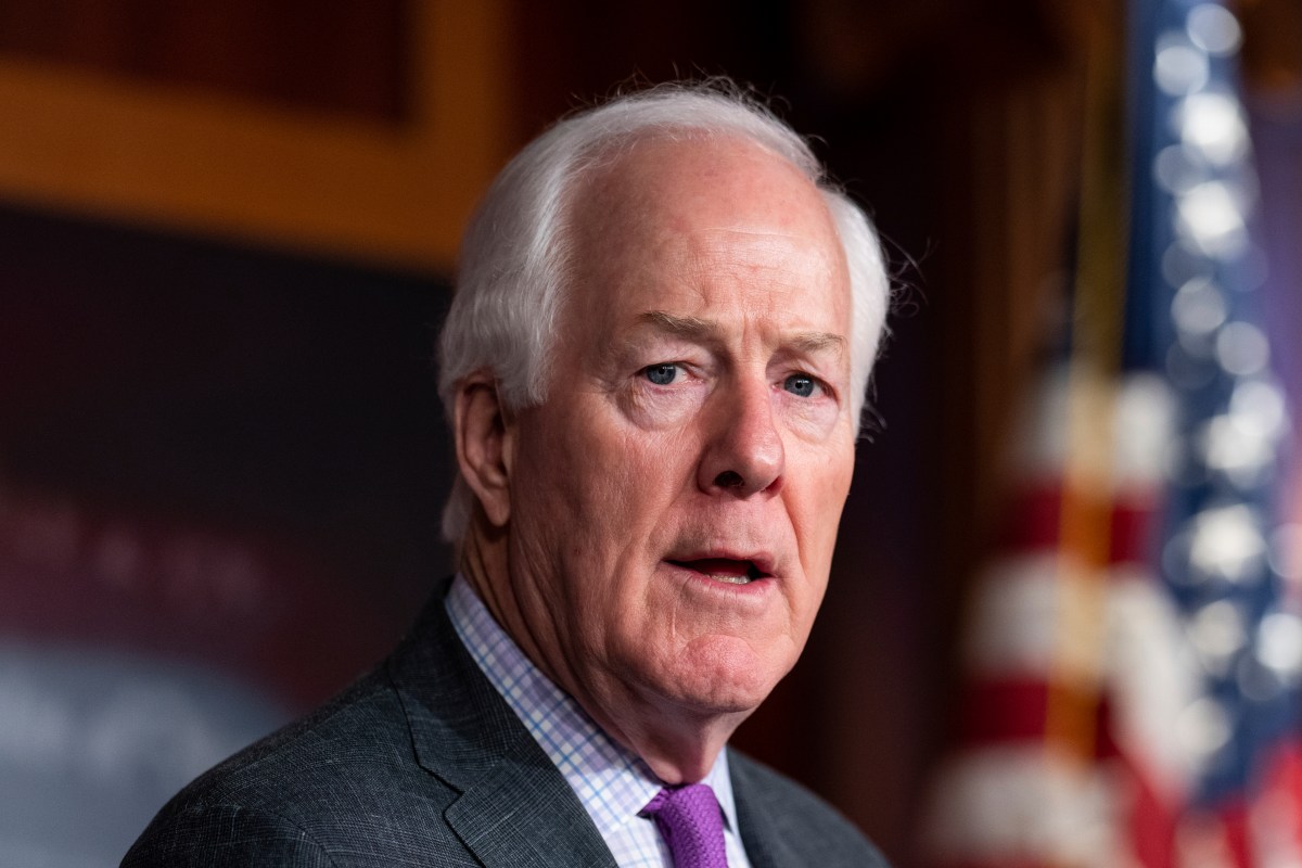 WASHINGTON - MARCH 21: Sen. John Cornyn, R-Texas, speaks during the news conference to introducw the Laken Riley Act in the U.S. Capitol on Thursday, March 21, 2024. (Bill Clark/CQ Roll Call via AP Images)