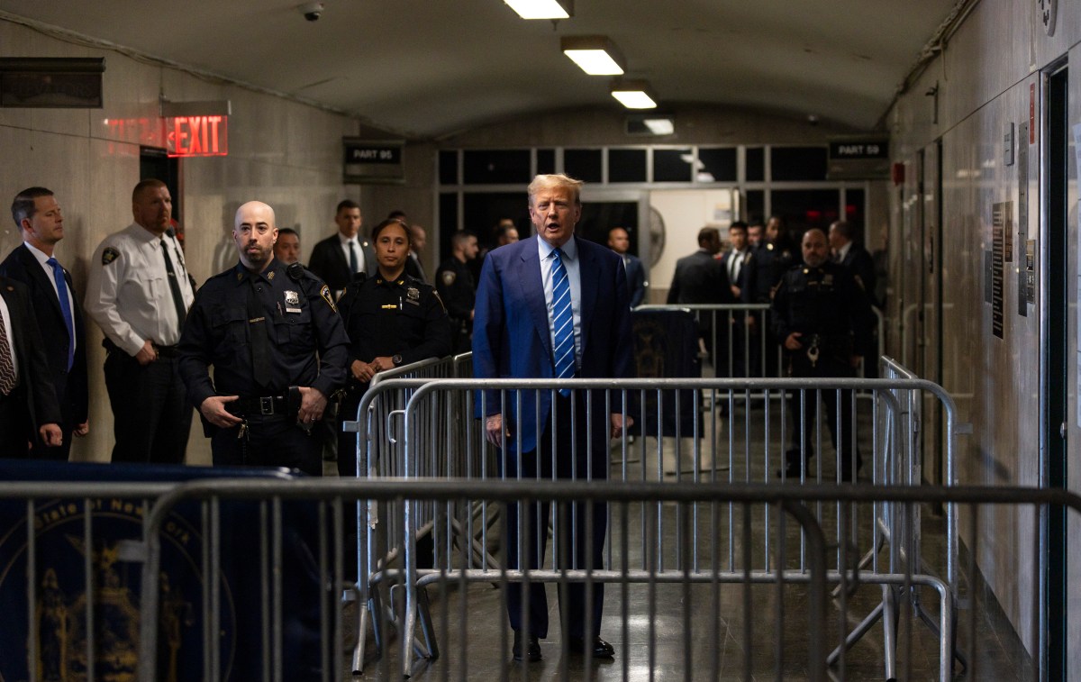 NEW YORK, NEW YORK - APRIL 16: Former U.S. President Donald Trump talks to reporters at the conclusion of the second day of jury selection for his criminal trial at Manhattan Criminal Court on April 16, 2024 in New York City. Six jurors were officially impaneled by Justice Juan Merchan on the second day of the criminal trial of former President Trump, who faces 34 felony counts of falsifying business records in the first of his criminal cases to go to trial. This is the first-ever criminal trial against a former president of the United States. (Photo by Justin Lane-Pool/Getty Images)