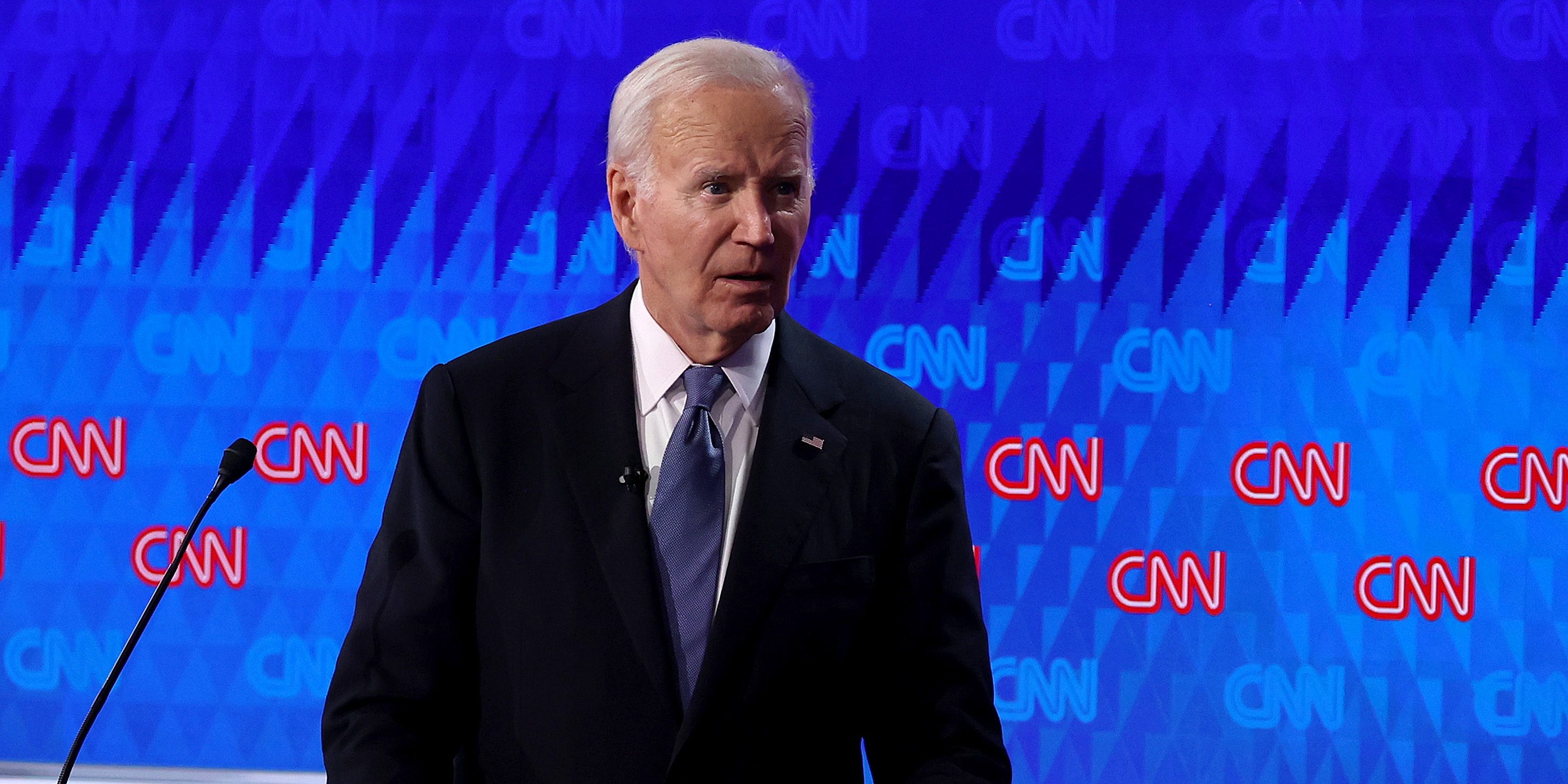 ATLANTA, GEORGIA - JUNE 27: U.S. President Joe Biden walks off stage during the CNN Presidential Debate at the CNN Studios on June 27, 2024 in Atlanta, Georgia. President Biden and Republican presidential candidate, former U.S. President Donald Trump are facing off in the first presidential debate of the 2024 campaign. (Photo by Justin Sullivan/Getty Images)