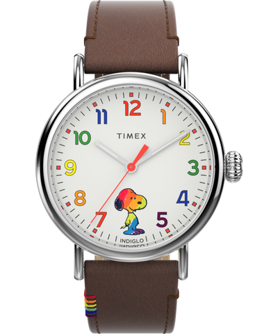 TW2W53900 Timex Standard x Peanuts Rainbow 40mm Leather Strap Watch Primary Image