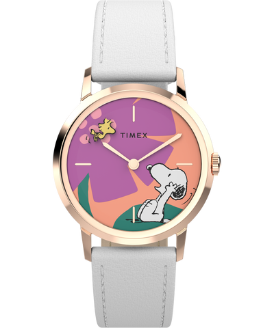 Marlin® Hand-Wound x Snoopy Floral 34mm Leather Strap Watch