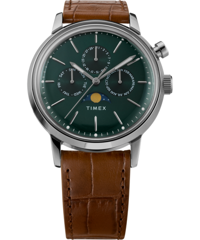 Marlin® Moon Phase 40mm Leather Strap Watch