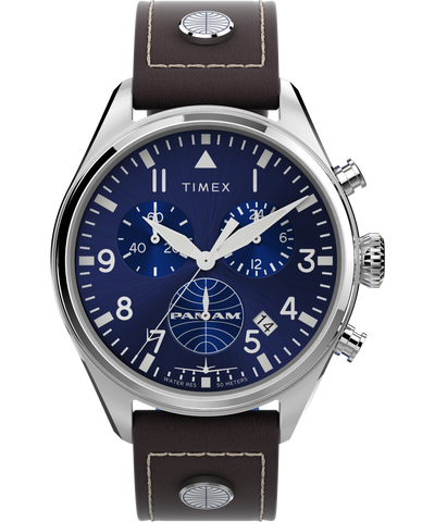 Timex X Pan Am Chronograph 42mm Leather Strap Watch