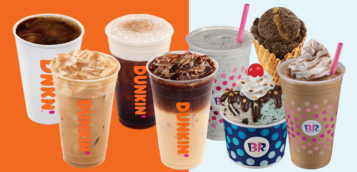 A group of dunkin donuts with different flavors.