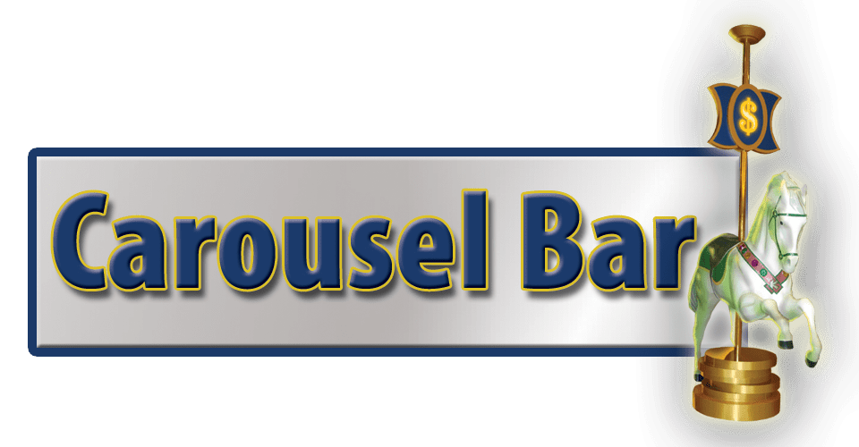 A banner with the words carousel bar in front of a background.