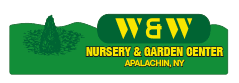 A green banner with the words " w & m nursery and garden center, apalachicola."