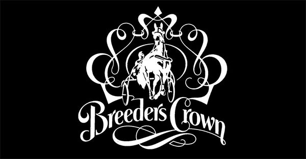 A horse and carriage with the words breeder 's crown in front.