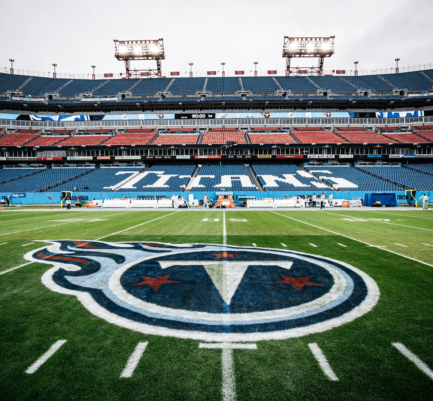 Titans football logo on field at the Tennessee Titans Nissan stadium