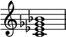  {
\override Score.TimeSignature #'stencil = ##f
\relative c' { 
  \clef treble \time 4/4
  <c es ges bes>1
} }
