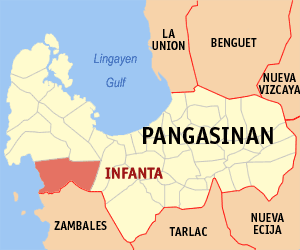 Mapa han Pangasinan nga nagpapakita kon hain nahamutang an Infanta