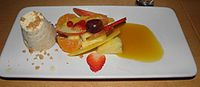 A fruit dessert dish in an Australian restaurant.