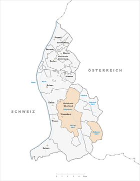 Lage der Gemeinde Triesenberg im Fürstentum Liechtenstein (anklickbare Karte)