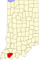 Map of Indiana highlighting Warrick County