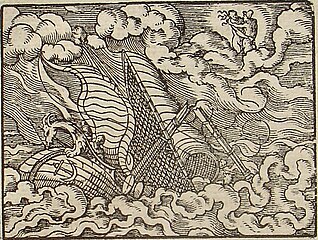 Ceyx in the tempest, engraving by Virgil Solis for Ovid's Metamorphoses Book XI, 410-572