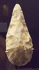 Acheulean flint biface from 200,000 years BP, found in Madrid (Spain).